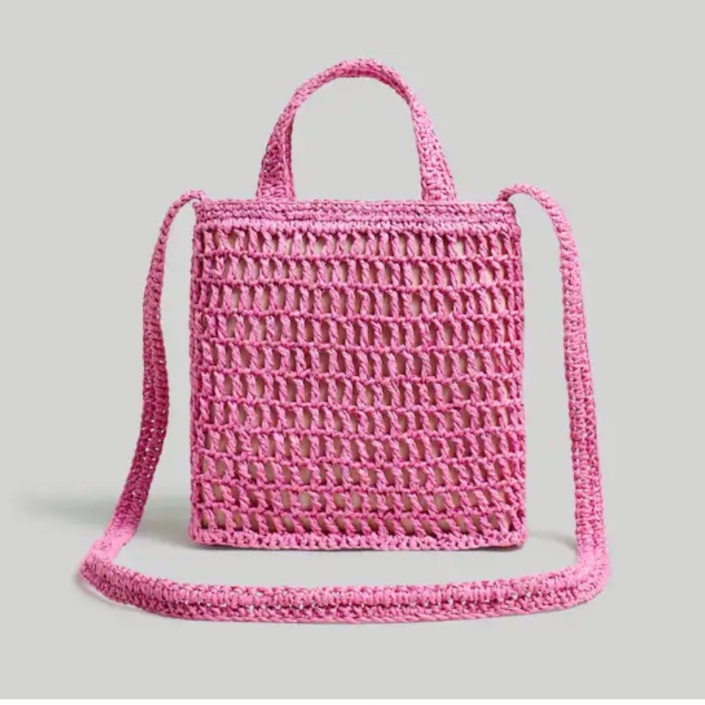Madewell straw The Transport Crossbody bag in retro pink